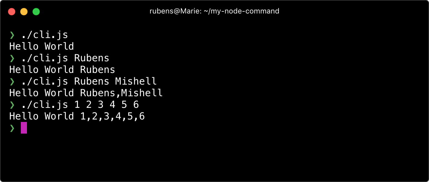 Running a basic NodeJS command-line script that outputs provided arguments.
